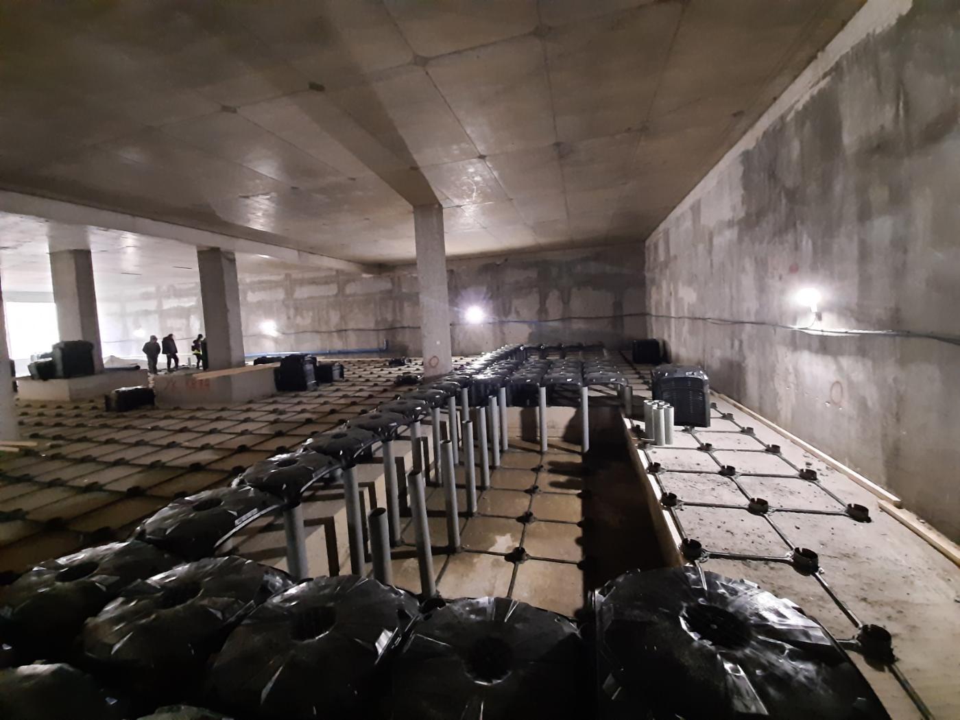 ABS void formwork grid installed beneath a commercial reinforced concrete floor