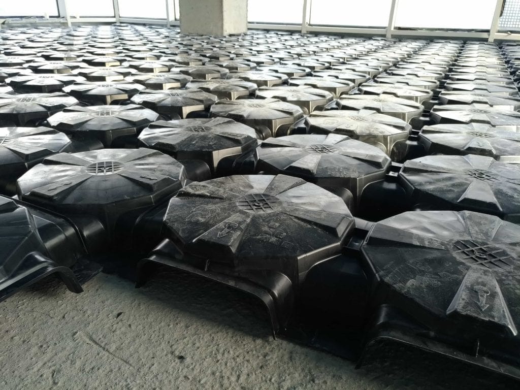 ABS Level fixed-height void formwork modules installed across a floor area